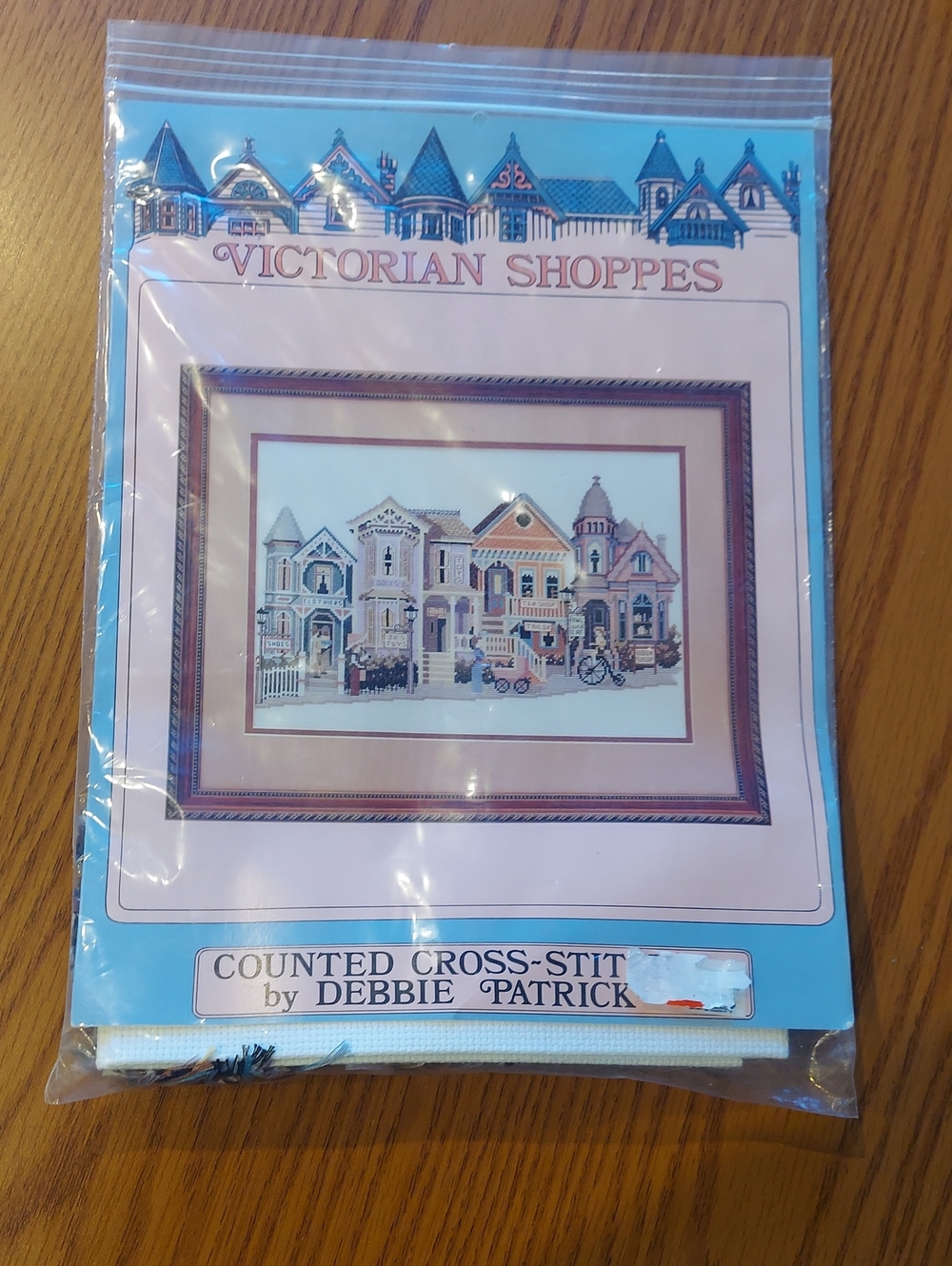 Victorian Shoppes Counted Cross-Stitch Kit - Blue/Pink
